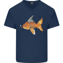 Shark Wannabe Funny Goldfish Sea Fishing Mens V-Neck Cotton T-Shirt Navy Blue