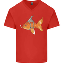 Shark Wannabe Funny Goldfish Sea Fishing Mens V-Neck Cotton T-Shirt Red