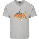 Shark Wannabe Funny Goldfish Sea Fishing Mens V-Neck Cotton T-Shirt Sports Grey