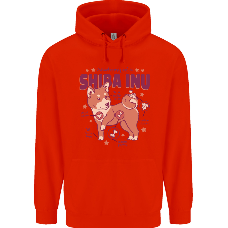 Shiba Inu Anatomy Mens 80% Cotton Hoodie Bright Red