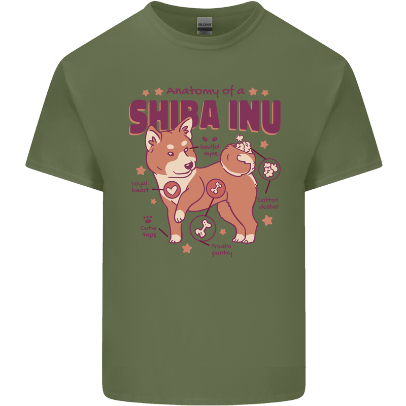 Shiba Inu Anatomy Mens Cotton T-Shirt Tee Top Military Green