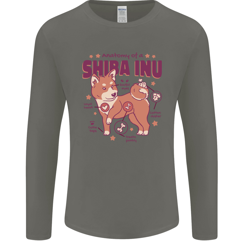 Shiba Inu Anatomy Mens Long Sleeve T-Shirt Charcoal