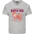 Shiba Inu Anatomy Mens V-Neck Cotton T-Shirt Sports Grey