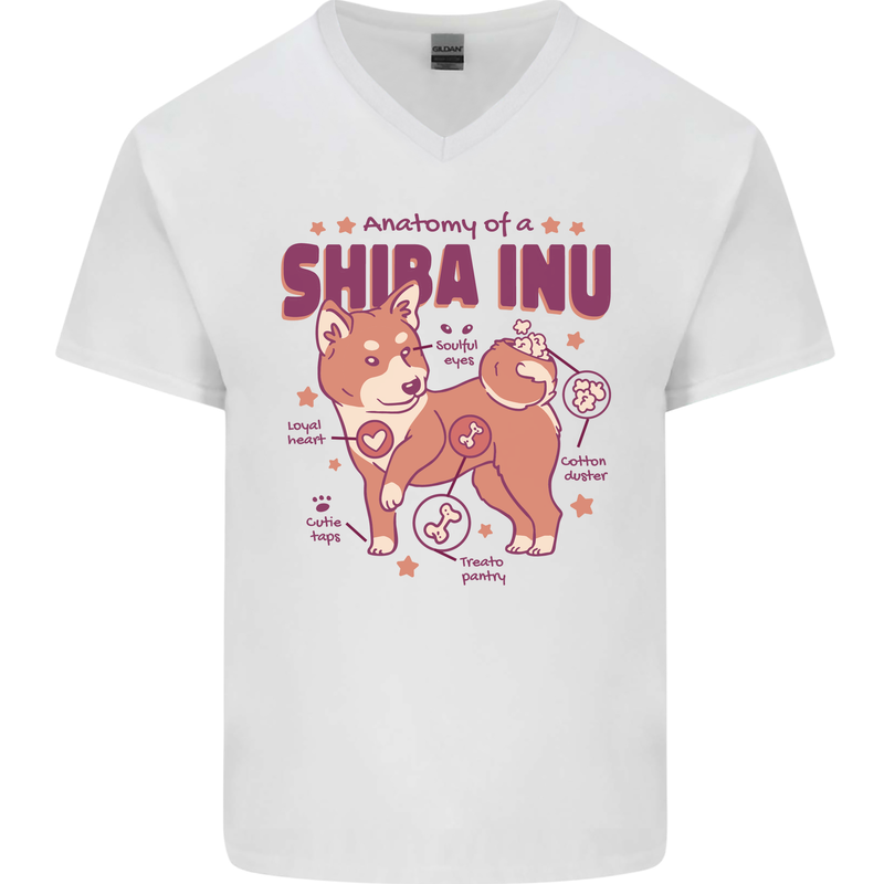 Shiba Inu Anatomy Mens V-Neck Cotton T-Shirt White