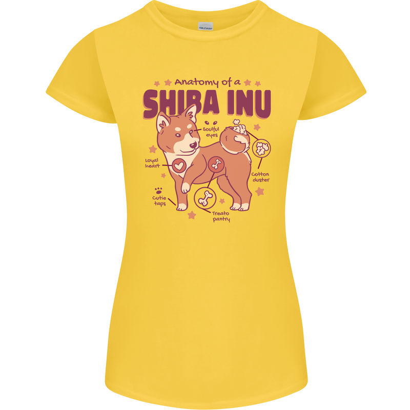 Shiba Inu Anatomy Womens Petite Cut T-Shirt Yellow