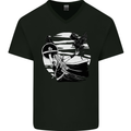 Shield Maiden With a Raven & Viking Ship Mens V-Neck Cotton T-Shirt Black