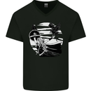 Shield Maiden With a Raven & Viking Ship Mens V-Neck Cotton T-Shirt Black