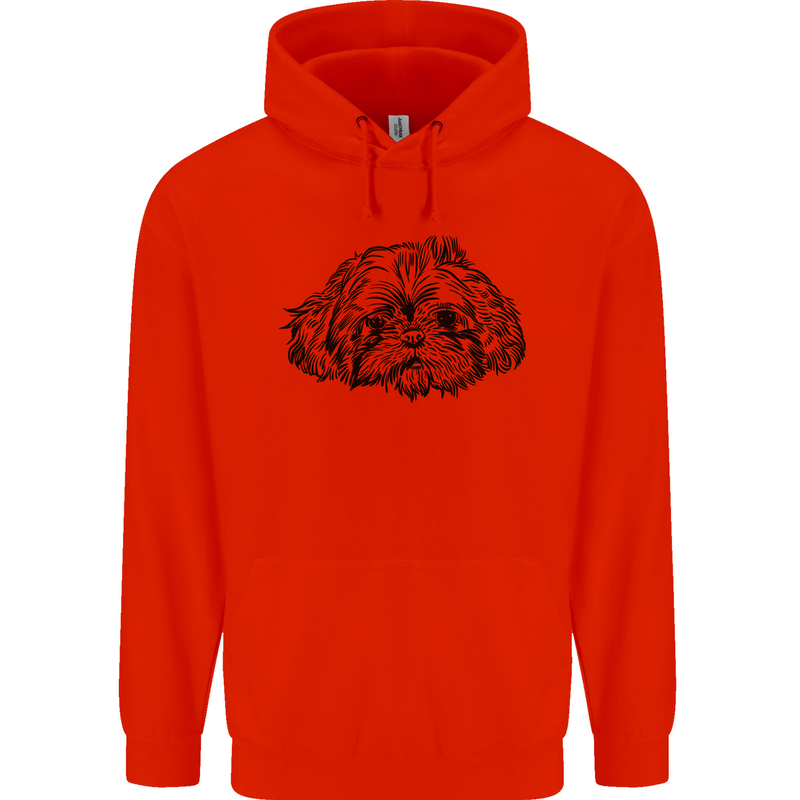 Shih Tzu Drawing Dogs Childrens Kids Hoodie Bright Red