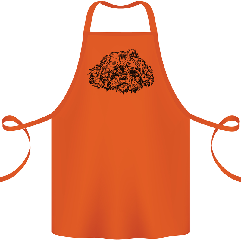 Shih Tzu Drawing Dogs Cotton Apron 100% Organic Orange