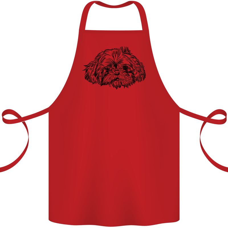 Shih Tzu Drawing Dogs Cotton Apron 100% Organic Red