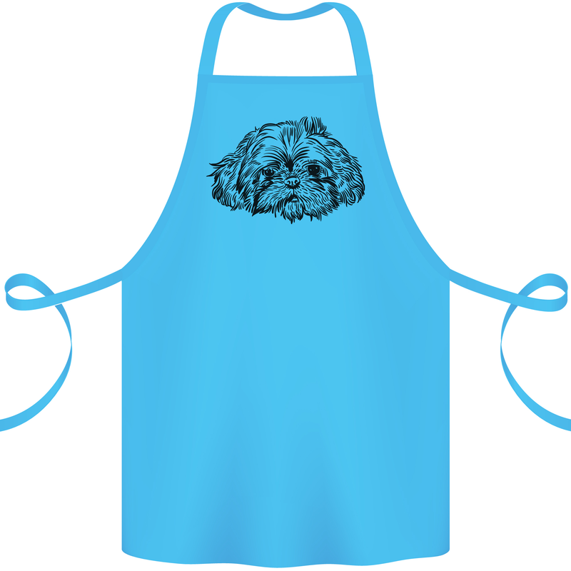 Shih Tzu Drawing Dogs Cotton Apron 100% Organic Turquoise