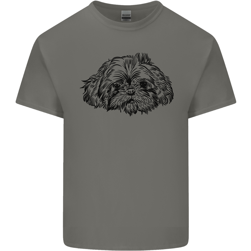 Shih Tzu Drawing Dogs Mens Cotton T-Shirt Tee Top Charcoal