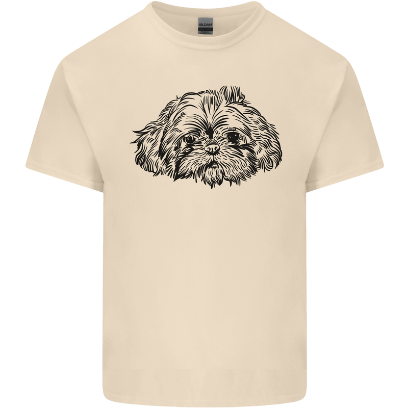 Shih Tzu Drawing Dogs Mens Cotton T-Shirt Tee Top Natural