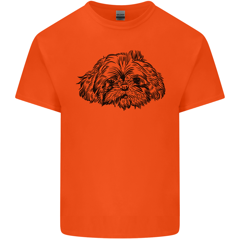 Shih Tzu Drawing Dogs Mens Cotton T-Shirt Tee Top Orange