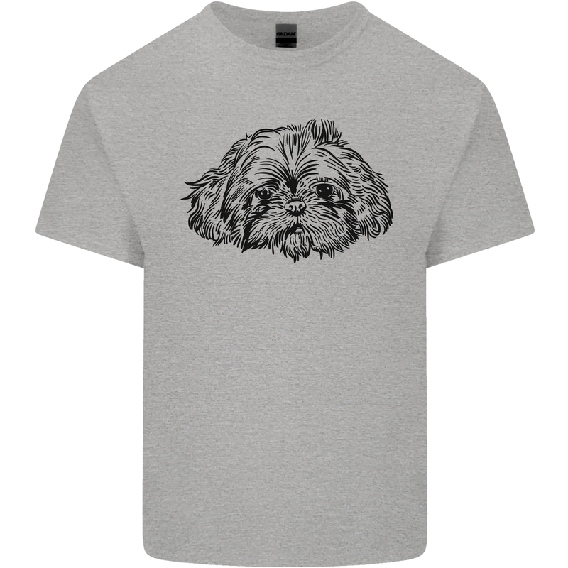 Shih Tzu Drawing Dogs Mens Cotton T-Shirt Tee Top Sports Grey