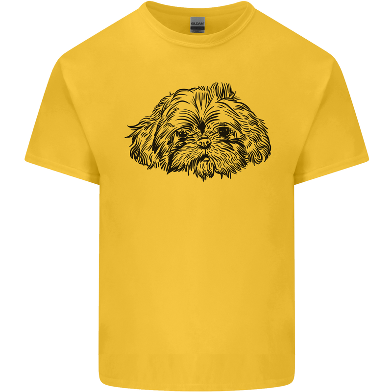 Shih Tzu Drawing Dogs Mens Cotton T-Shirt Tee Top Yellow