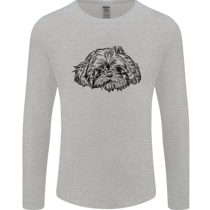 Shih Tzu Drawing Dogs Mens Long Sleeve T-Shirt Sports Grey