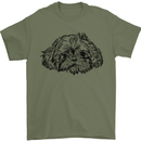 Shih Tzu Drawing Dogs Mens T-Shirt 100% Cotton Military Green