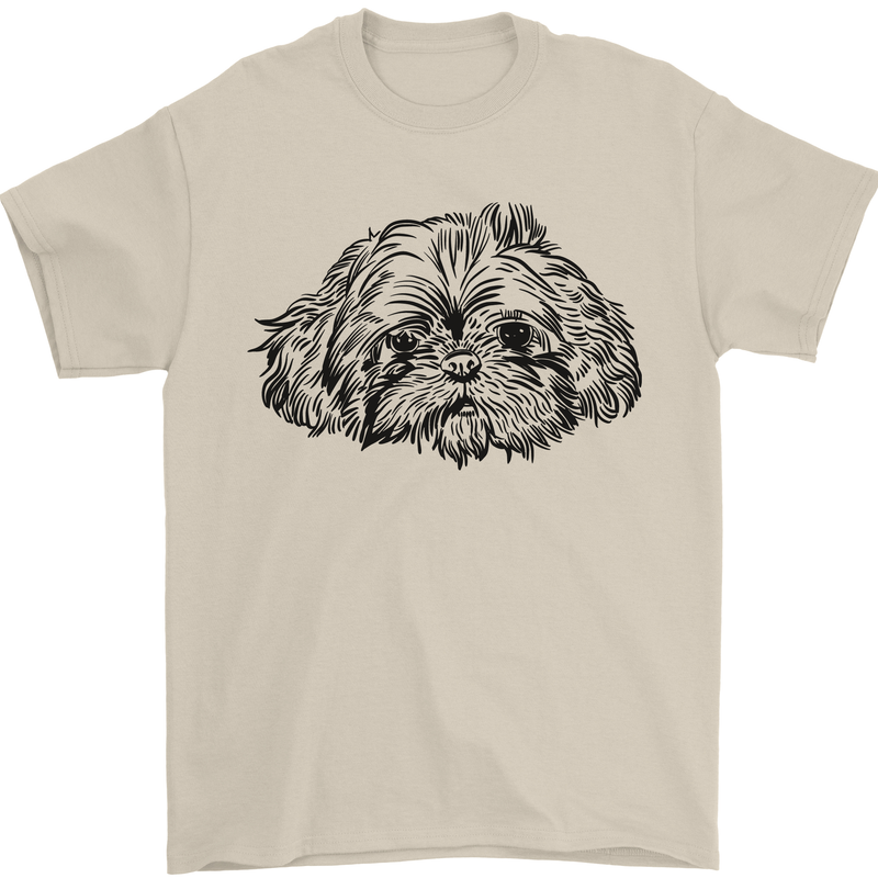 Shih Tzu Drawing Dogs Mens T-Shirt 100% Cotton Sand