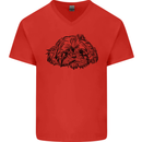 Shih Tzu Drawing Dogs Mens V-Neck Cotton T-Shirt Red