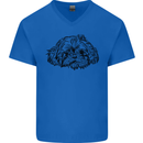 Shih Tzu Drawing Dogs Mens V-Neck Cotton T-Shirt Royal Blue