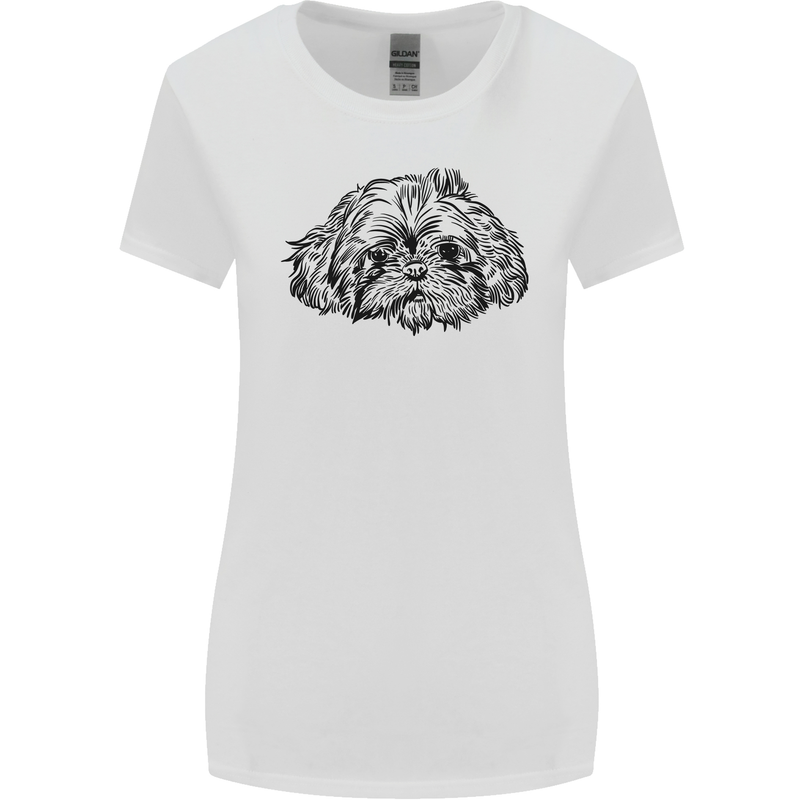 Shih Tzu Drawing Dogs Womens Wider Cut T-Shirt White