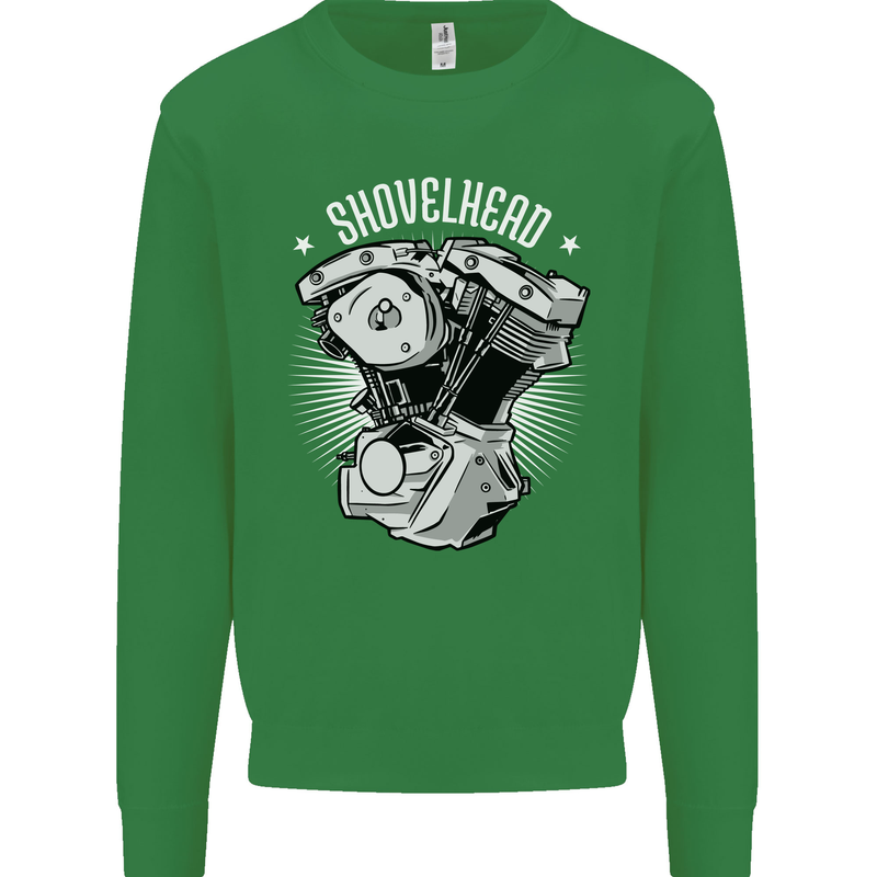 Shovelhead Motorcycle Engine Biker Kids Sweatshirt Jumper Irish Green