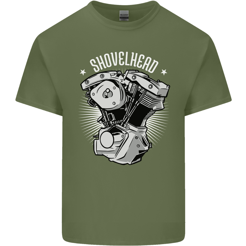Shovelhead Motorcycle Engine Biker Mens Cotton T-Shirt Tee Top Military Green