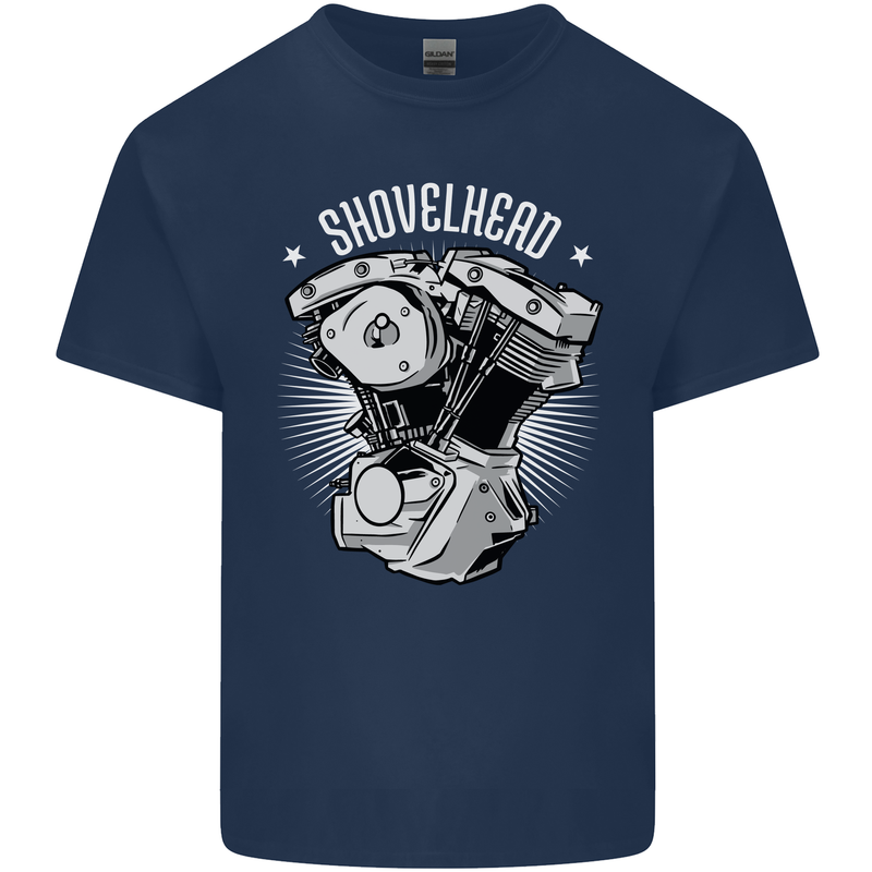 Shovelhead Motorcycle Engine Biker Mens Cotton T-Shirt Tee Top Navy Blue