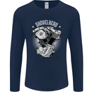 Shovelhead Motorcycle Engine Biker Mens Long Sleeve T-Shirt Navy Blue