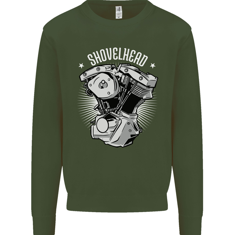 Shovelhead Motorcycle Engine Biker Mens Sweatshirt Jumper Forest Green