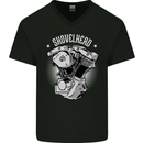 Shovelhead Motorcycle Engine Biker Mens V-Neck Cotton T-Shirt Black