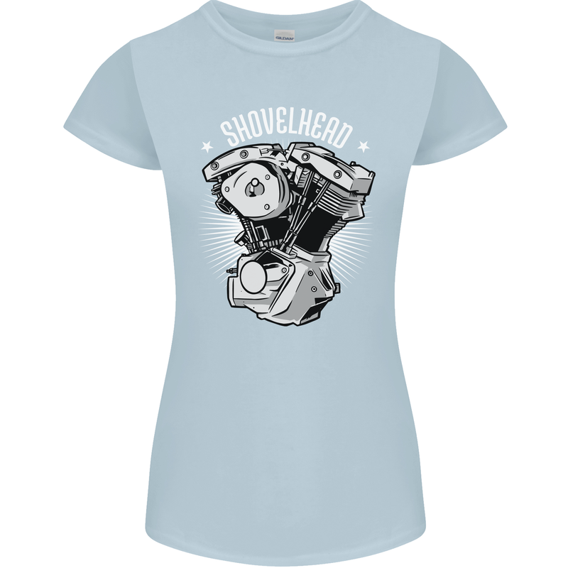 Shovelhead Motorcycle Engine Biker Womens Petite Cut T-Shirt Light Blue