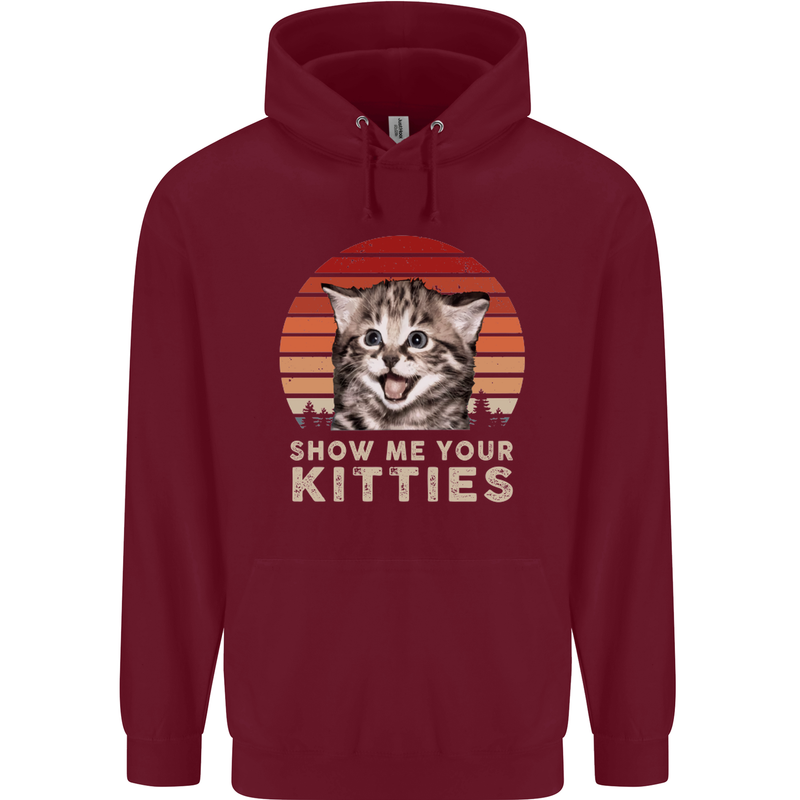Show Me Your Kitties Funny Cat Kitten Childrens Kids Hoodie Maroon