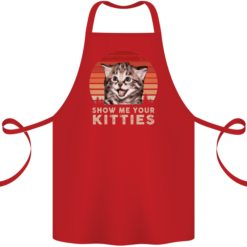 Show Me Your Kitties Funny Cat Kitten Cotton Apron 100% Organic Red