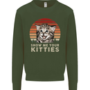 Show Me Your Kitties Funny Cat Kitten Kids Sweatshirt Jumper Forest Green