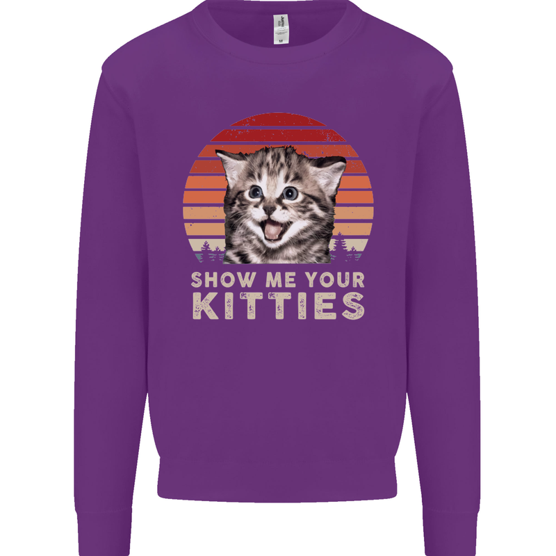 Show Me Your Kitties Funny Cat Kitten Kids Sweatshirt Jumper Purple