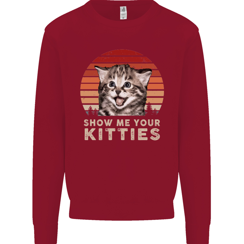 Show Me Your Kitties Funny Cat Kitten Kids Sweatshirt Jumper Red