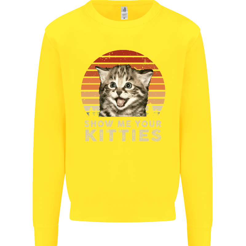 Show Me Your Kitties Funny Cat Kitten Kids Sweatshirt Jumper Yellow