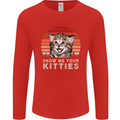 Show Me Your Kitties Funny Cat Kitten Mens Long Sleeve T-Shirt Red