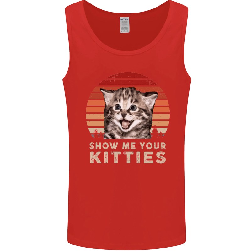 Show Me Your Kitties Funny Cat Kitten Mens Vest Tank Top Red