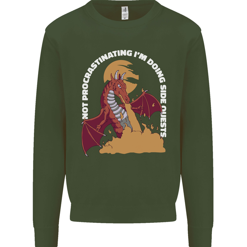Side Quests Funny Role Playing Games RPG Kids Sweatshirt Jumper Forest Green