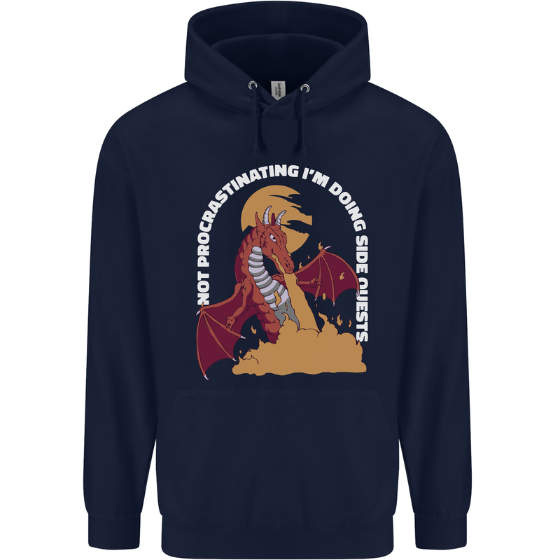 Side Quests Funny Role Playing Games RPG Mens 80% Cotton Hoodie Navy Blue