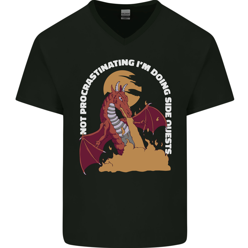 Side Quests Funny Role Playing Games RPG Mens V-Neck Cotton T-Shirt Black