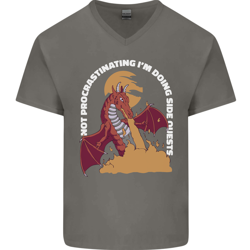 Side Quests Funny Role Playing Games RPG Mens V-Neck Cotton T-Shirt Charcoal