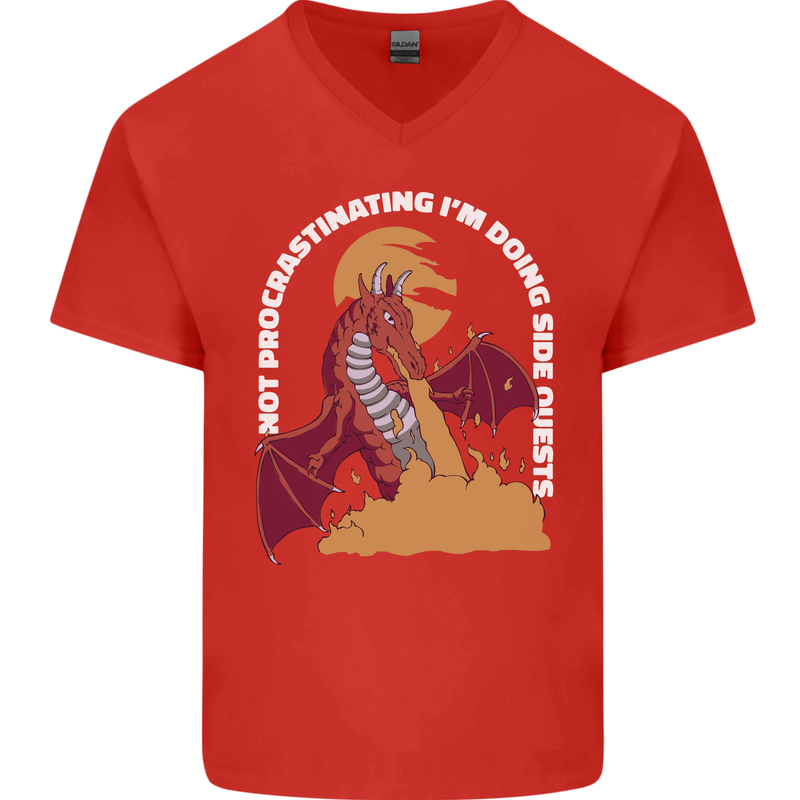 Side Quests Funny Role Playing Games RPG Mens V-Neck Cotton T-Shirt Red