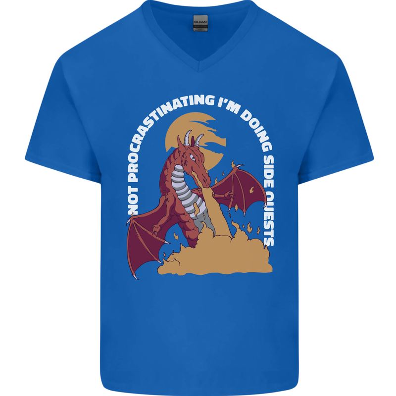 Side Quests Funny Role Playing Games RPG Mens V-Neck Cotton T-Shirt Royal Blue