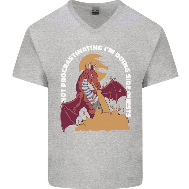 Side Quests Funny Role Playing Games RPG Mens V-Neck Cotton T-Shirt Sports Grey