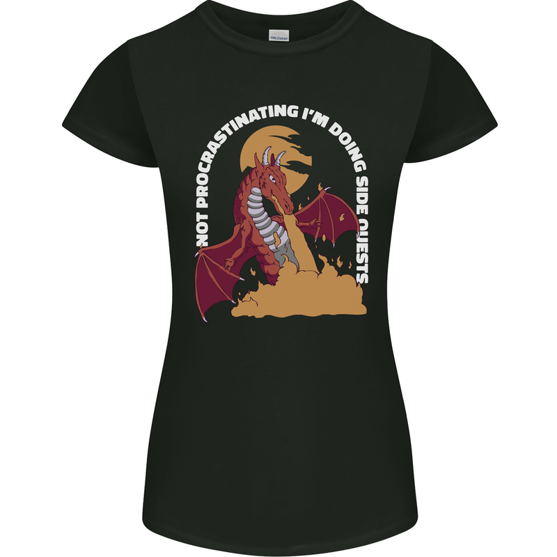 Side Quests Funny Role Playing Games RPG Womens Petite Cut T-Shirt Black
