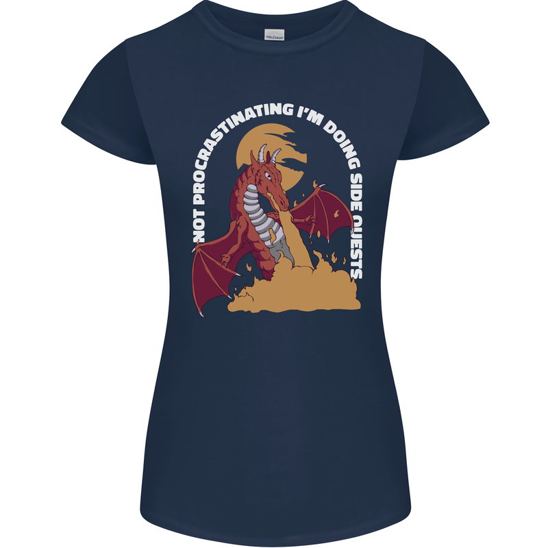 Side Quests Funny Role Playing Games RPG Womens Petite Cut T-Shirt Navy Blue